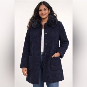 Talbots Wool-Blend Coat with Faux Fur Collar